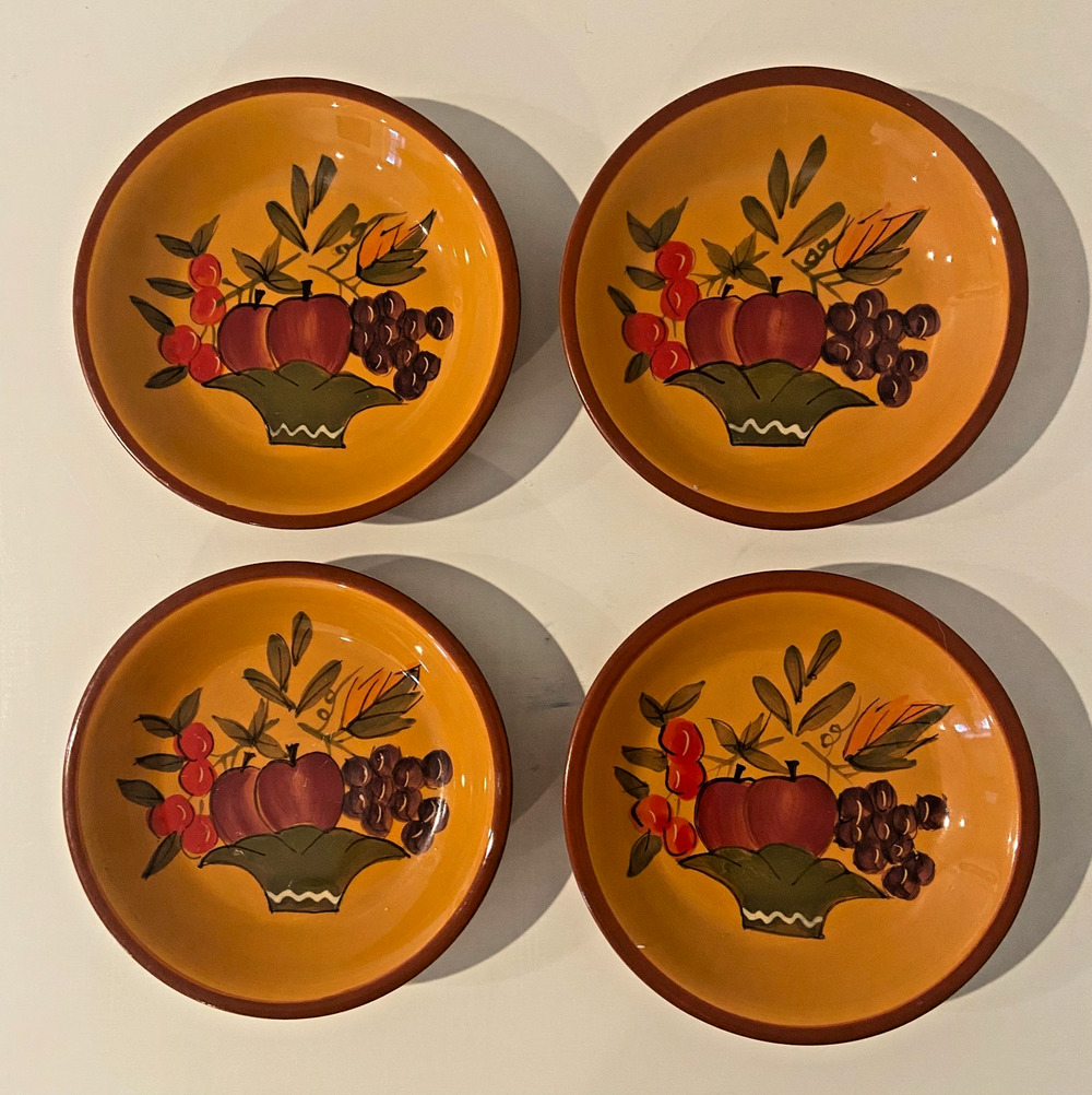 Gold Marketplace Hand Painted Ceramic Fruit Plates, Set of 4, 4.5" Diameter